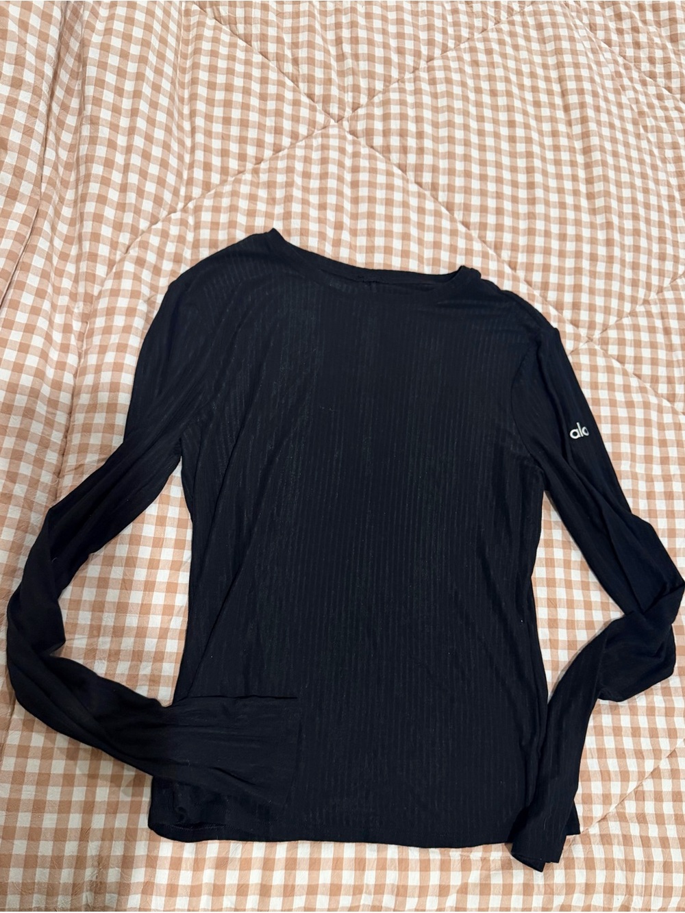 ALO Yoga Black Ribbed Long Sleeve Crew Top